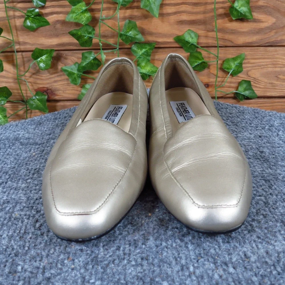 Feather Lite Freedom Women Loafer 7.5 Dress Professional Gold Metallic Leather